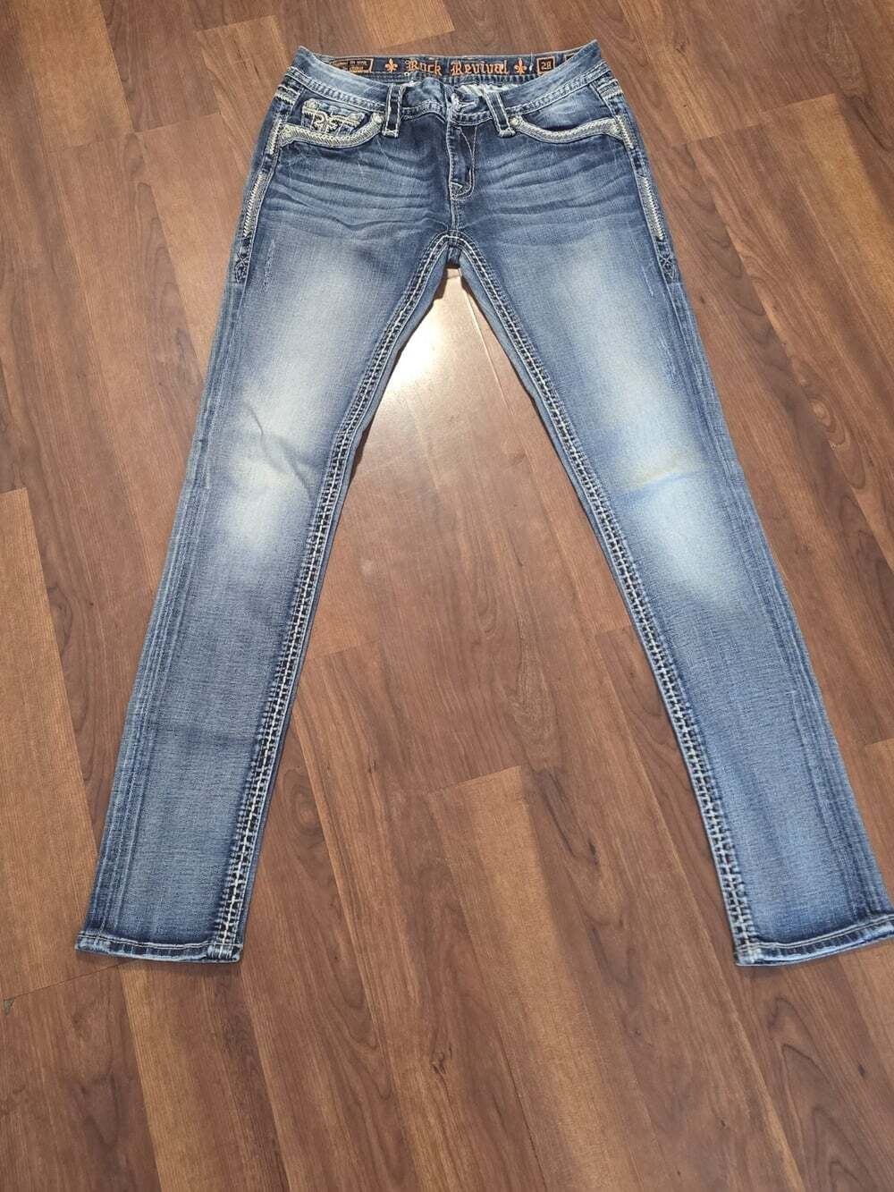 Women's Rock Revival Blue Medium Wash Ashley Skinny Straight Size 28 Boho Retro